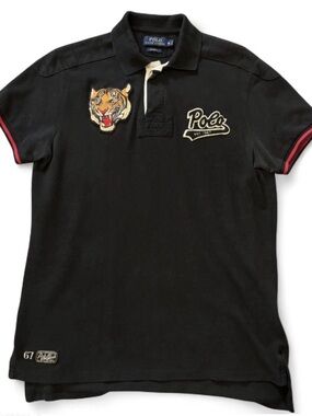 Polo Ralph Lauren Black Shirt Tiger Patch Varsity Mens Medium